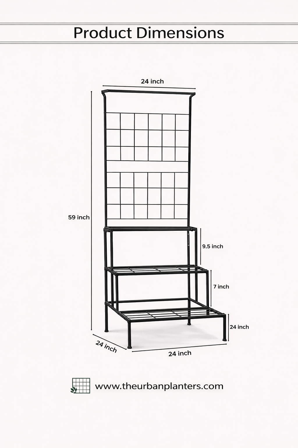3-Tier Metal Plant Stand with Grid Trellis – 59” Tall Indoor & Outdoor Display Rack - The Urban Planters